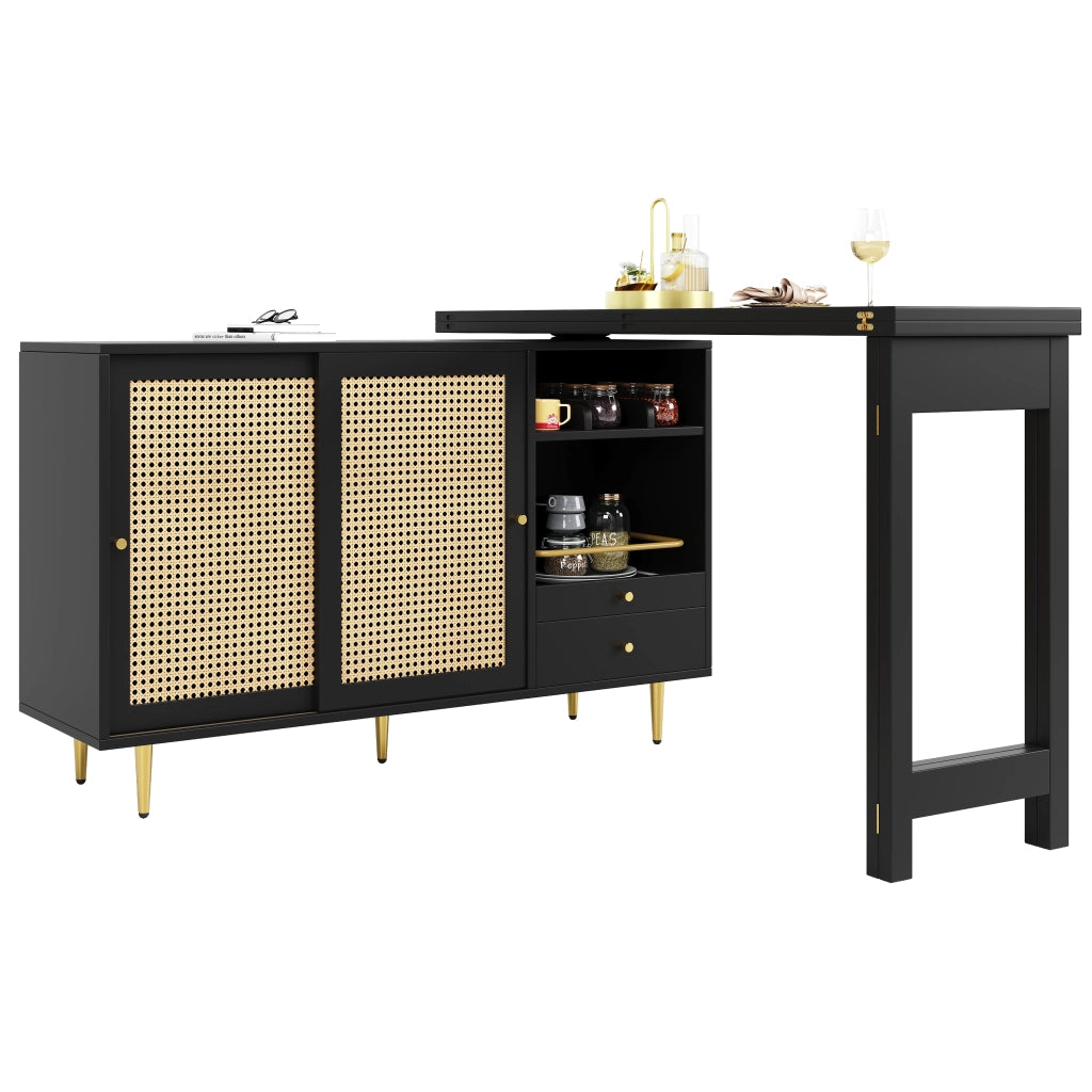 Tavolo Bar Girevole 360¡ã con Armadio e Ripiano ¨C Xylo ¨C Nero, 107x40x71 cm