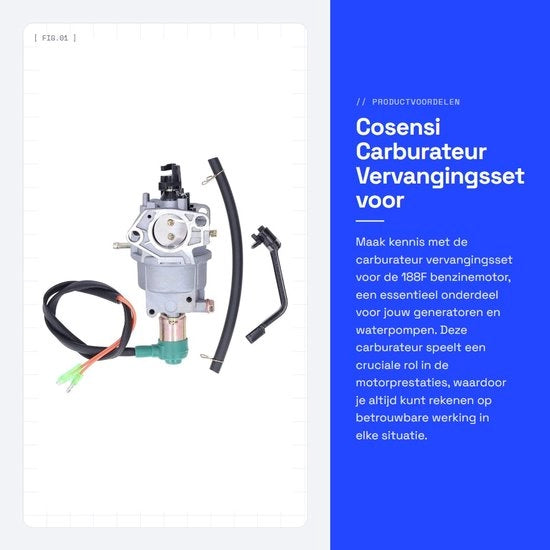 Set di sostituzione carburatore per motori a benzina 188F - Set di sincronizzazione carburatore - Strumento di regolazione carburatore - Per generatori - Miscela benzina/aria - Apparecchio meccanico rigido - Carburatore motore