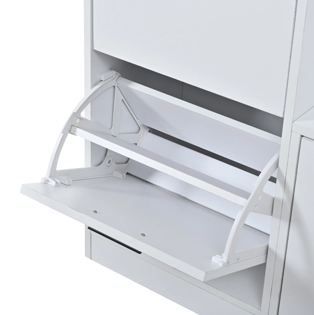 Mobile guardaroba da ingresso con scarpiera, specchio e panca in pannello MDF bianco salvaspazio