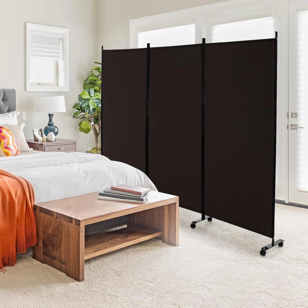 Divisorio Paravento con Ruote 3 pezzi, Divisorio da Parete in Ferro, Protezione Privata per Camera da Letto, Ufficio, 260 x 180 cm, 5 Colori (Caffè)