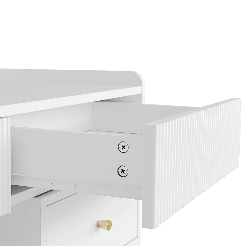 Toeletta ULEVR 100x40x75 cm con specchio LED touch a 3 livelli, 2 cassetti e mobile laterale, bianca