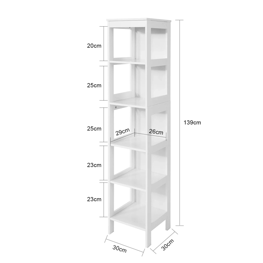 Mobiletto da Bagno salvaspazio Scaffale Scala con 5 Ripiani Lunghezza 30x30x139 cm, Bianco BZR14-W
