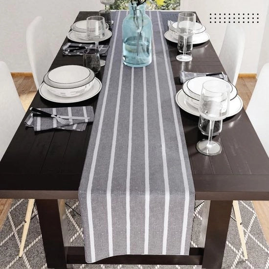 Tela da tavolo per 8 posti da pranzo - Roma strisce grigie - grande 32x183 cm, tessuto ecologo in cotone, decorativo, tovaglia da tavola in cotone per festa, ristorante - lavabile in lavatrice