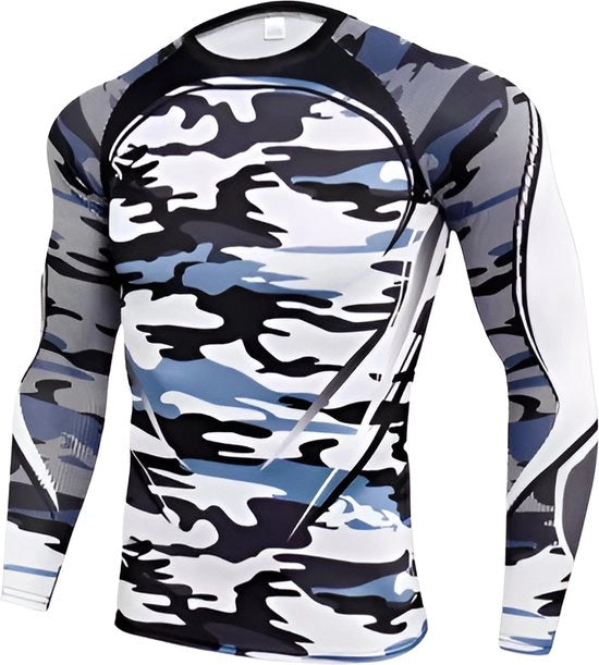 Maglietta di compressione sportiva per uomini - inverno caldo - camicia termica - calore e prestazione - camuffamento bianco - L