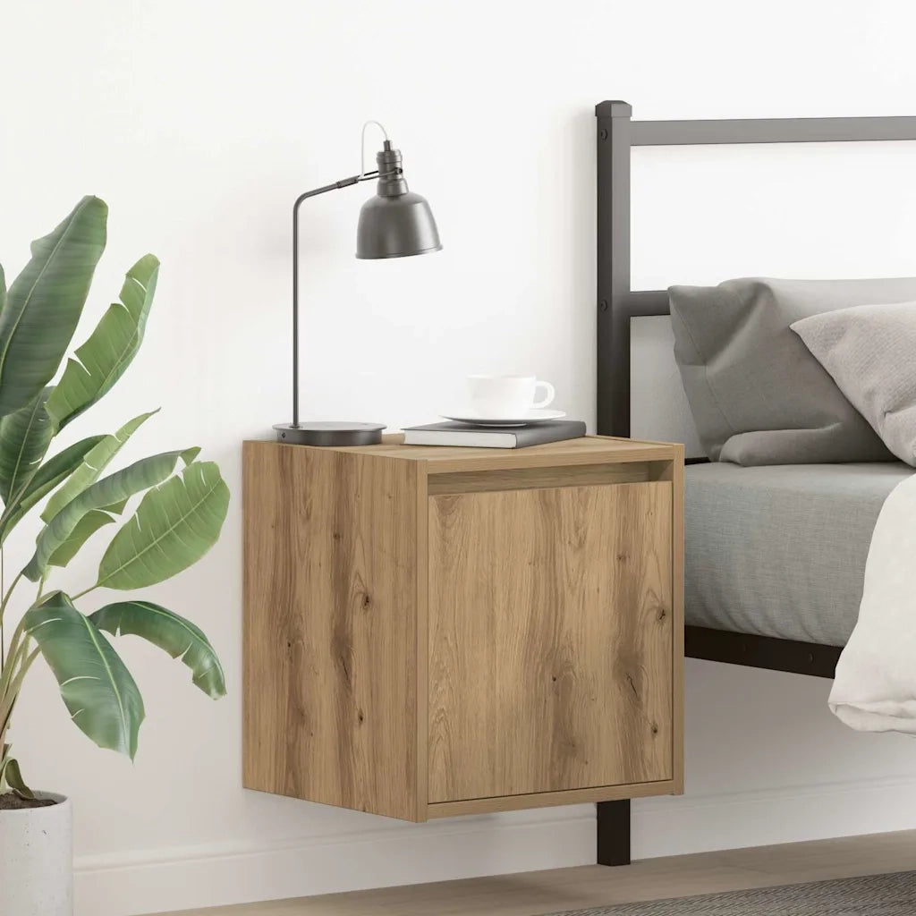 Set di 2 Comodini | Armadio da Notte | Mobiletto da notte a Muro Rovere Artigianale 38x34x40 cm