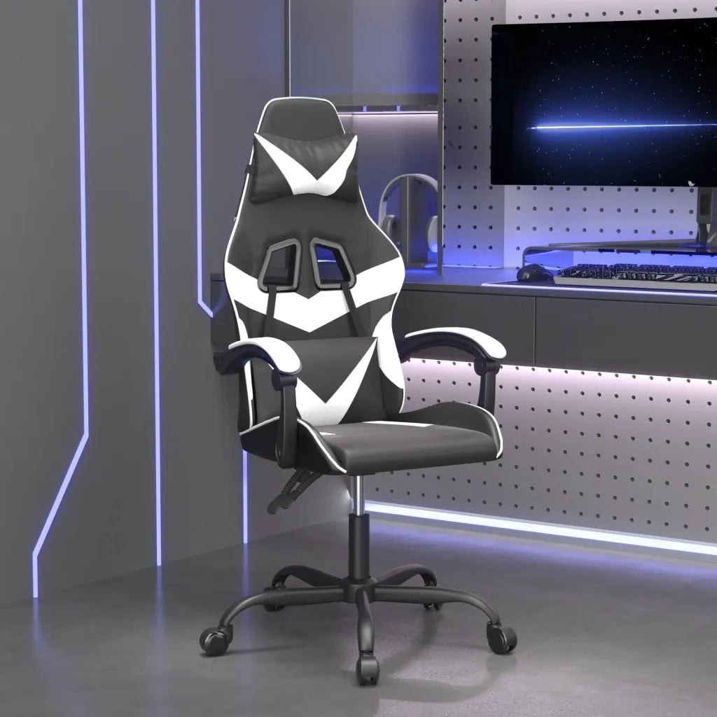 Sedia da Gaming Girevole Nero e Bianco in Similpelle 349548