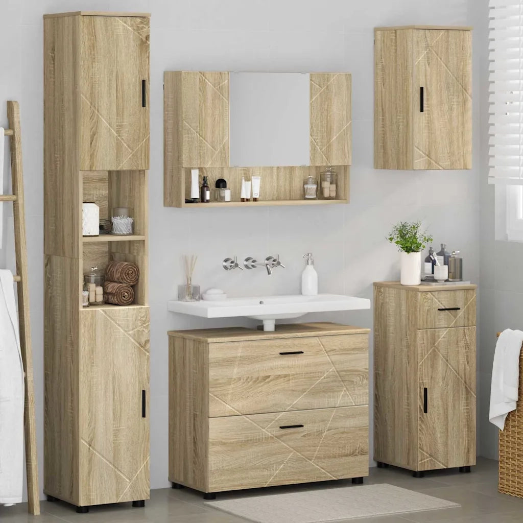 Set di mobili per il bagno con cassetto 5 pcs Rovere Sonoma 3393075