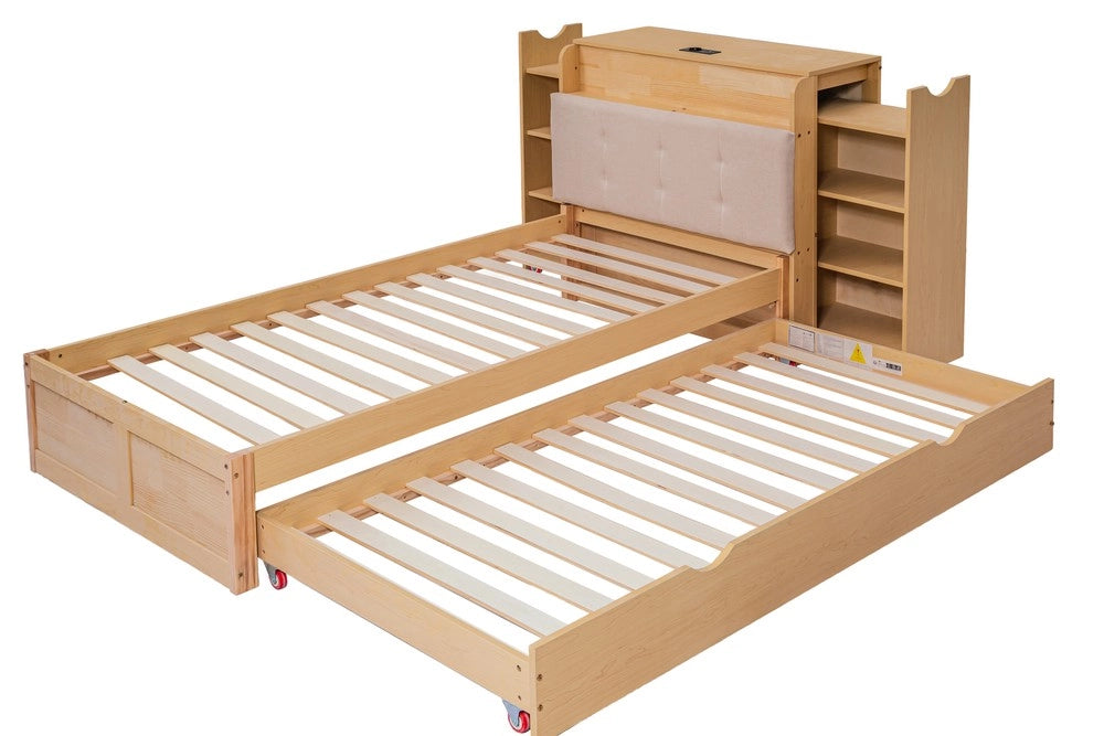 Letto Contenitore con Rete Estraibile e Testiera Imbottita ¨C Xylo ¨C 90x200, USB, Legno