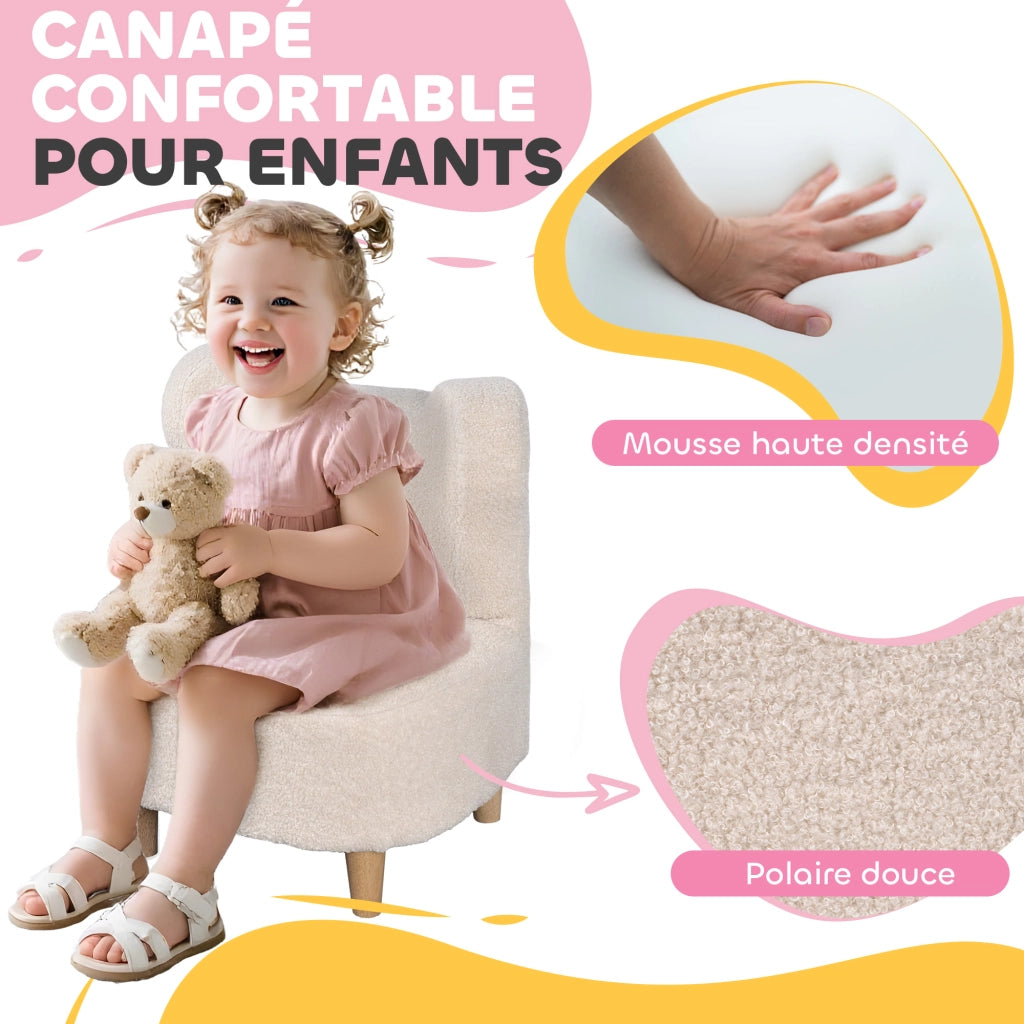 Divanetto bambini con schienale a forma di orso ¨C Minimal ¨C beige, tessuto in pile, 47x43x53 cm