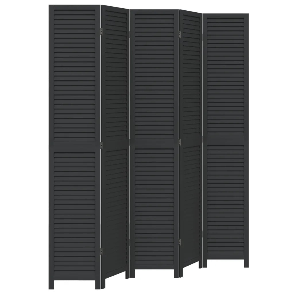 vidaXL Divisorio Ambienti 5 Pannelli Nero Legno Massello di Paulownia