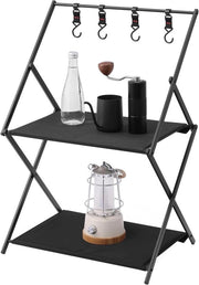 Etagère da campeggio 2 livelli - utile per picnic e campeggio - 1 pezzo - nero - pieghevole - 47 x 35 x 70 cm