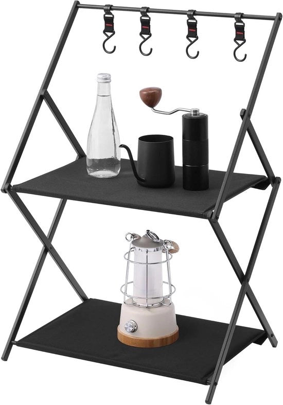 Etagère da campeggio 2 livelli - utile per picnic e campeggio - 1 pezzo - nero - pieghevole - 47 x 35 x 70 cm