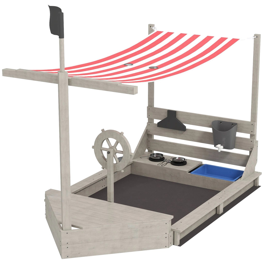 Set da giardino bambini Piratenschiff con sabbiera e tettoia ¨C Minimal ¨C Legno massello, grigio, 180x103x144,5 cm