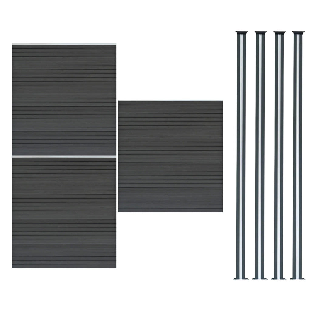 Pannelli Recinzione x3 + 4 Pali Alluminio LED Grigio Doghe PVC 185cm