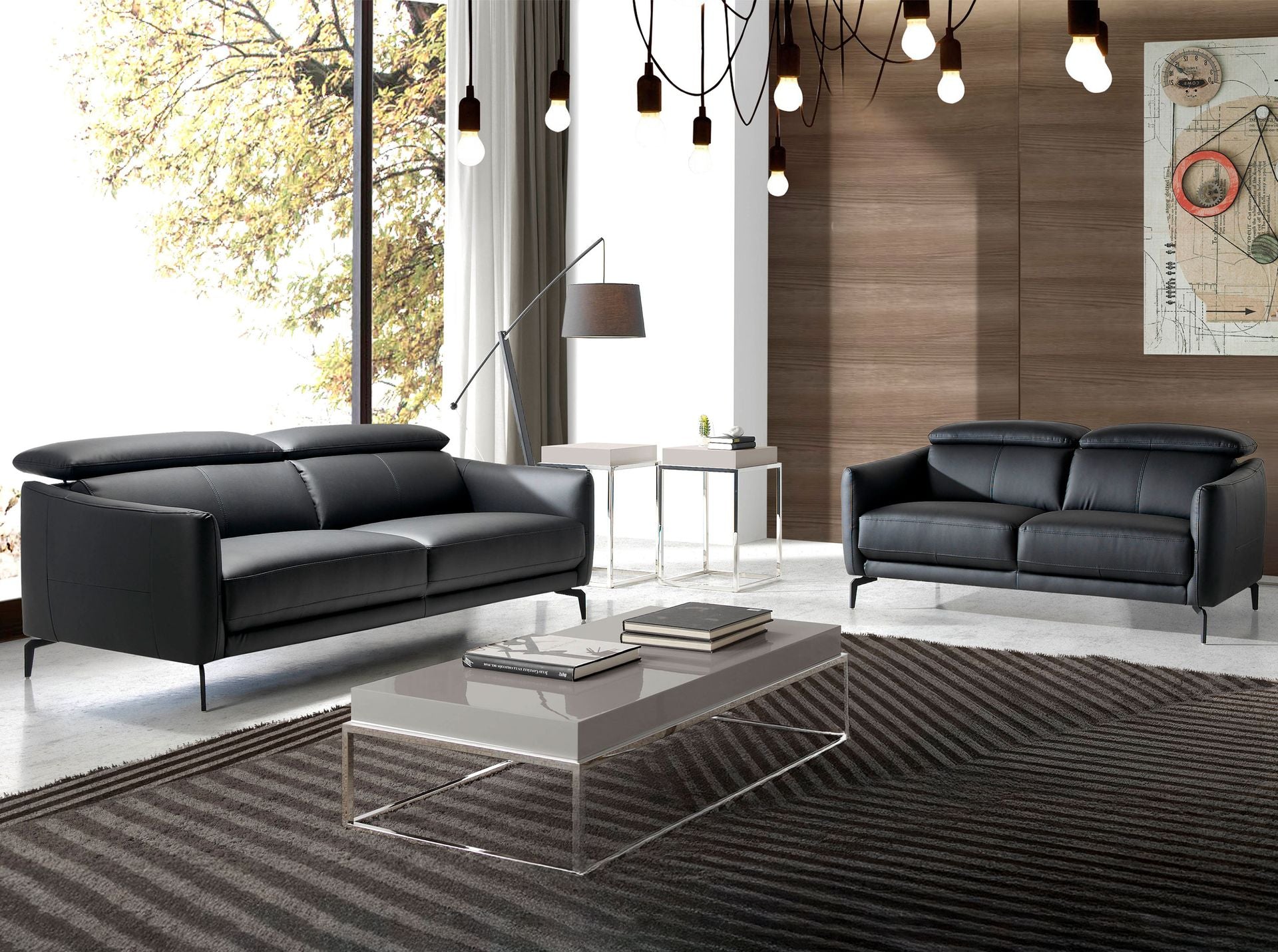 Divano a 3 posti in pelle nera