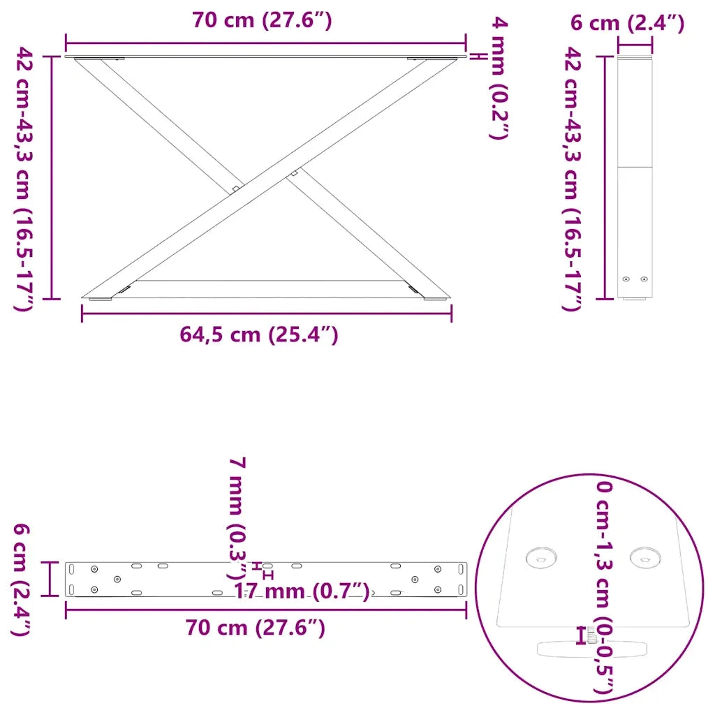 vidaXL Gambe per Tavolino da Caffè 2 pz Bianche 70x(42-43,3) cm Acciaio