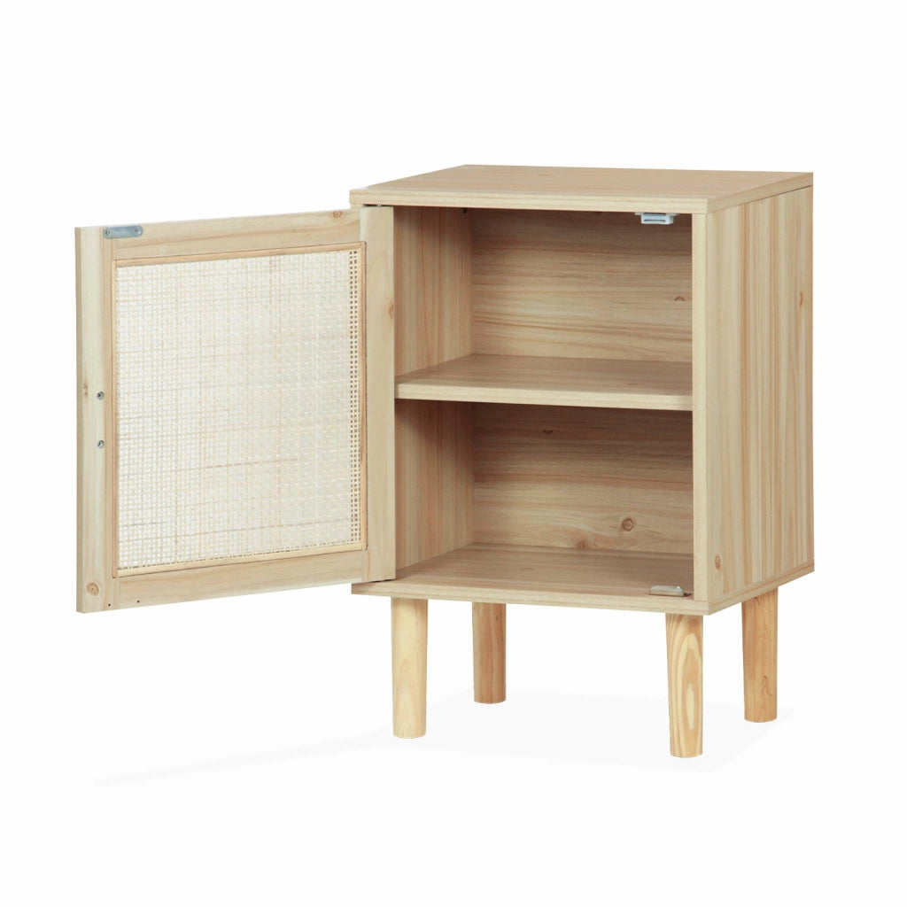 Comodino in canna e legno, marrone naturale