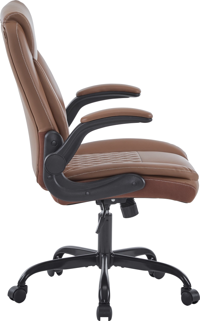 Sedia da ufficio ergonomica in pelle con supporto lombare braccioli ribaltabili e seduta imbottita marrone