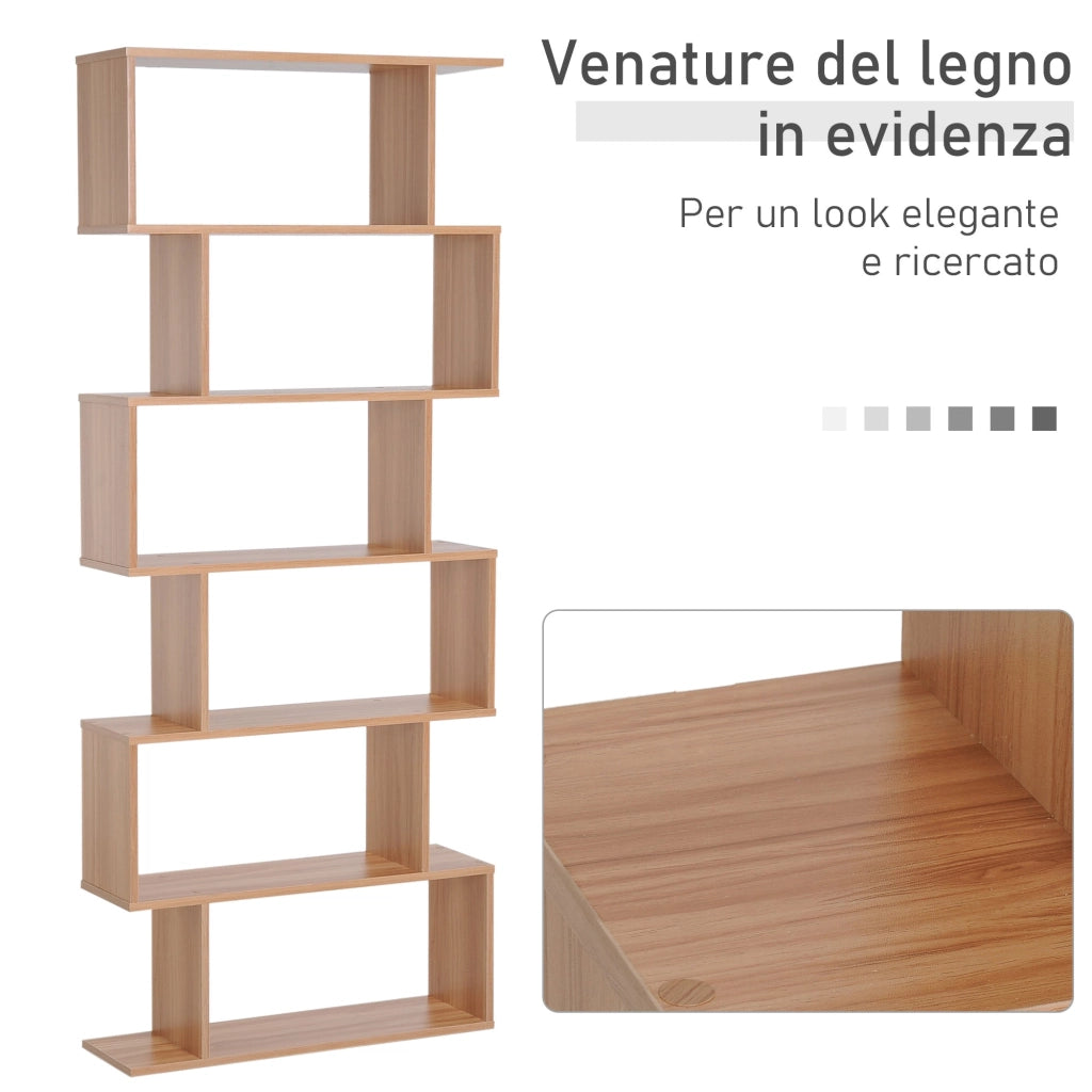 Libreria Design Moderno in Legno con 6 Ripiani Legno Naturale 80x23x192 cm