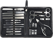 Set di forbici per unghie (19 pezzi) – Set professionale di acciaio inossidabile per cura delle cuticole e delle unghie dei piedi per uomini e donne – Set di unghie con custodia in pelle di lusso in falso pelle