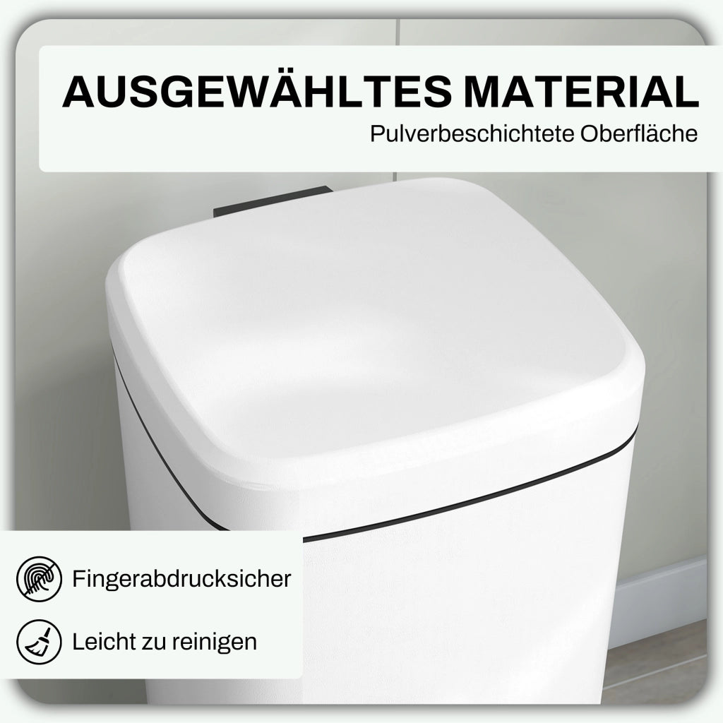 Cestino 30 Litri ¨C zephmum ¨C Bianco, Acciaio/Plastica, Soft-Close, Pedale, 28x35x63,5 cm