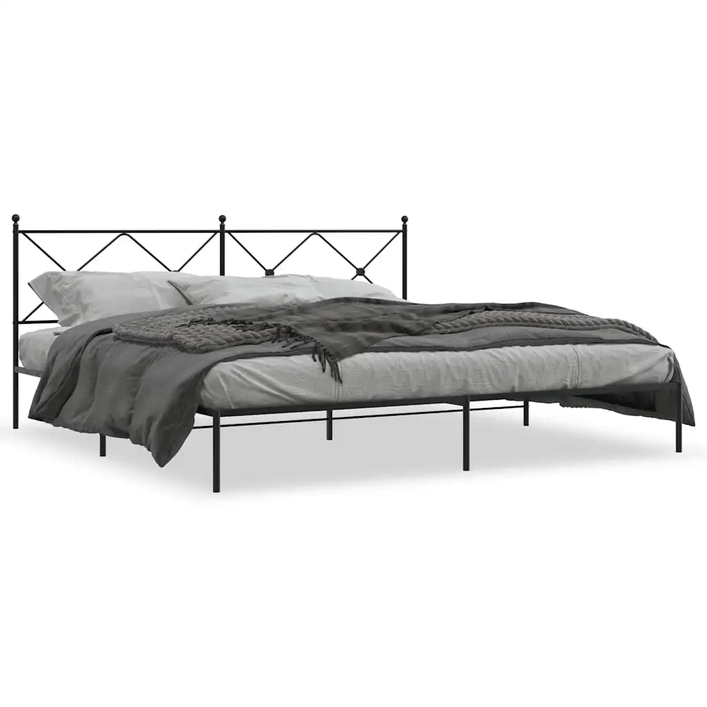Letto matrimoniale | Letto per adulti | Giroletto con Testiera in Metallo Nero 193x203 cm