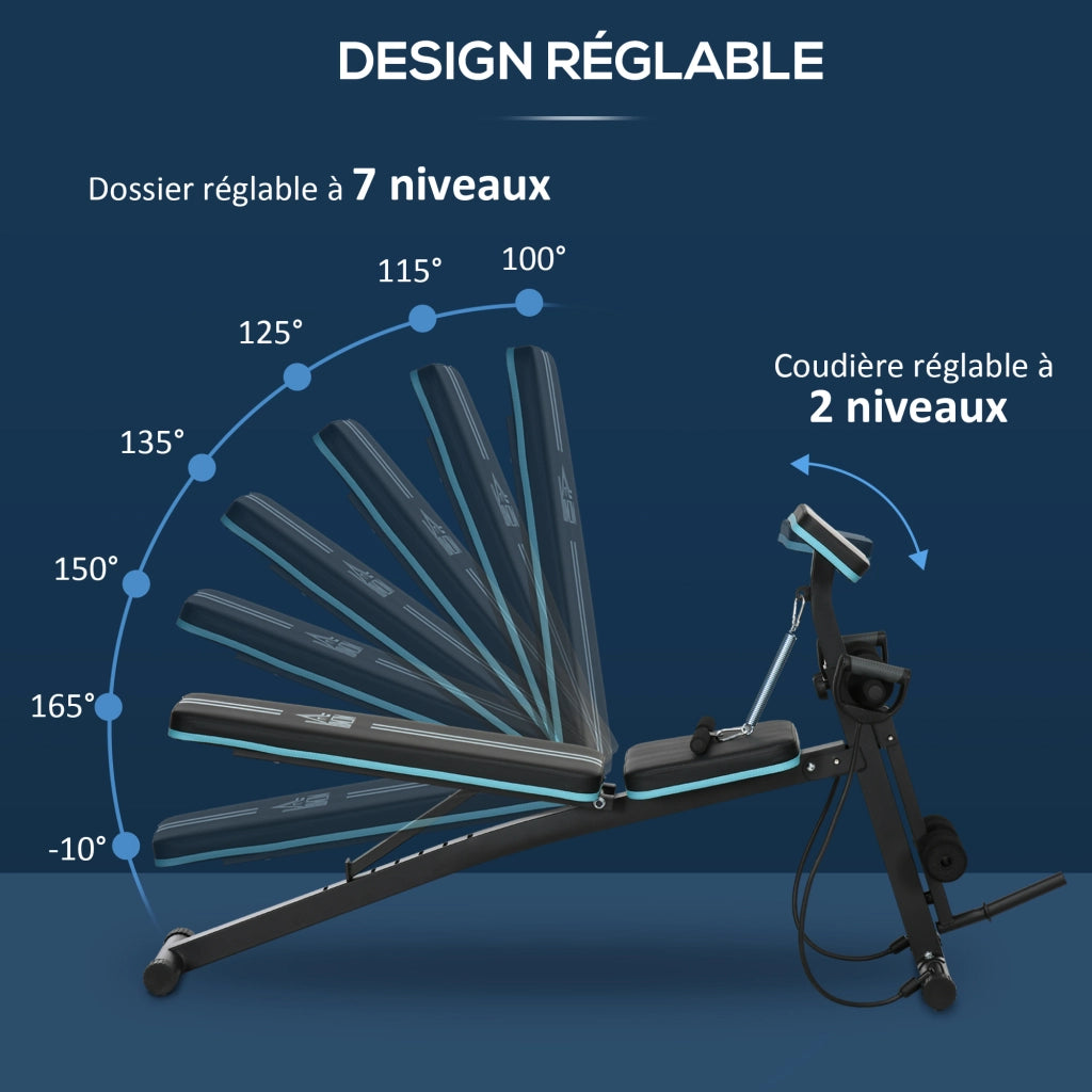 Panca fitness pieghevole regolabile con estensore gambe ¨C Xylo ¨C acciaio nero blu 54x160x106 cm