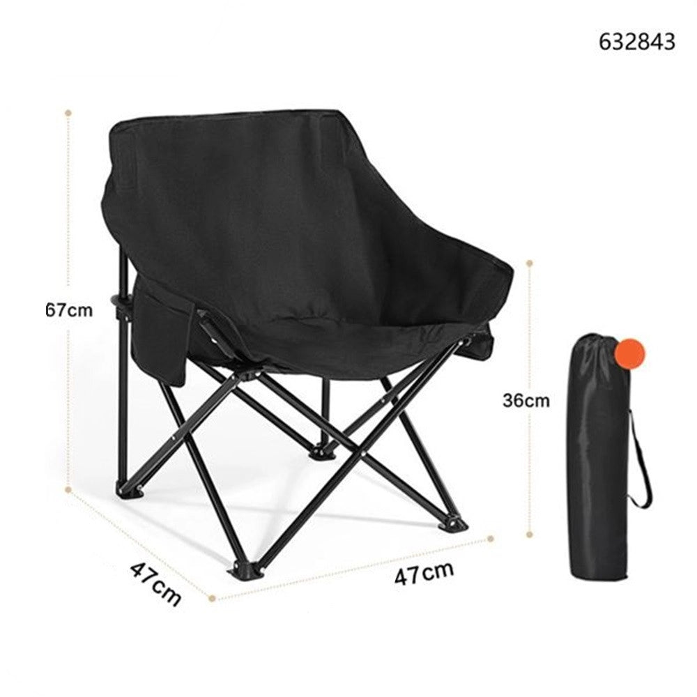 Trade Shop - Sedia Da Campeggio Pieghevole Portatile Nera Con Tasca Laterale Borsa Per Trasporto 632843 -