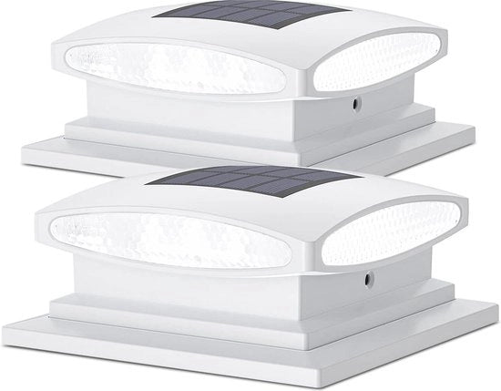 Set di lampade solari acqua-resistenti per esterno - Lotto da 2 - Bianco - Adatto per cancello di giardino - 10 x 10 x 13 cm