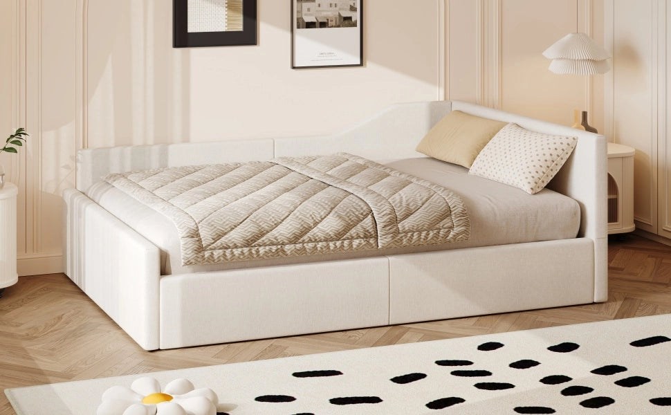 Letto giornaliero con contenitore imbottito in MDF e compensato beige 140x200 cm