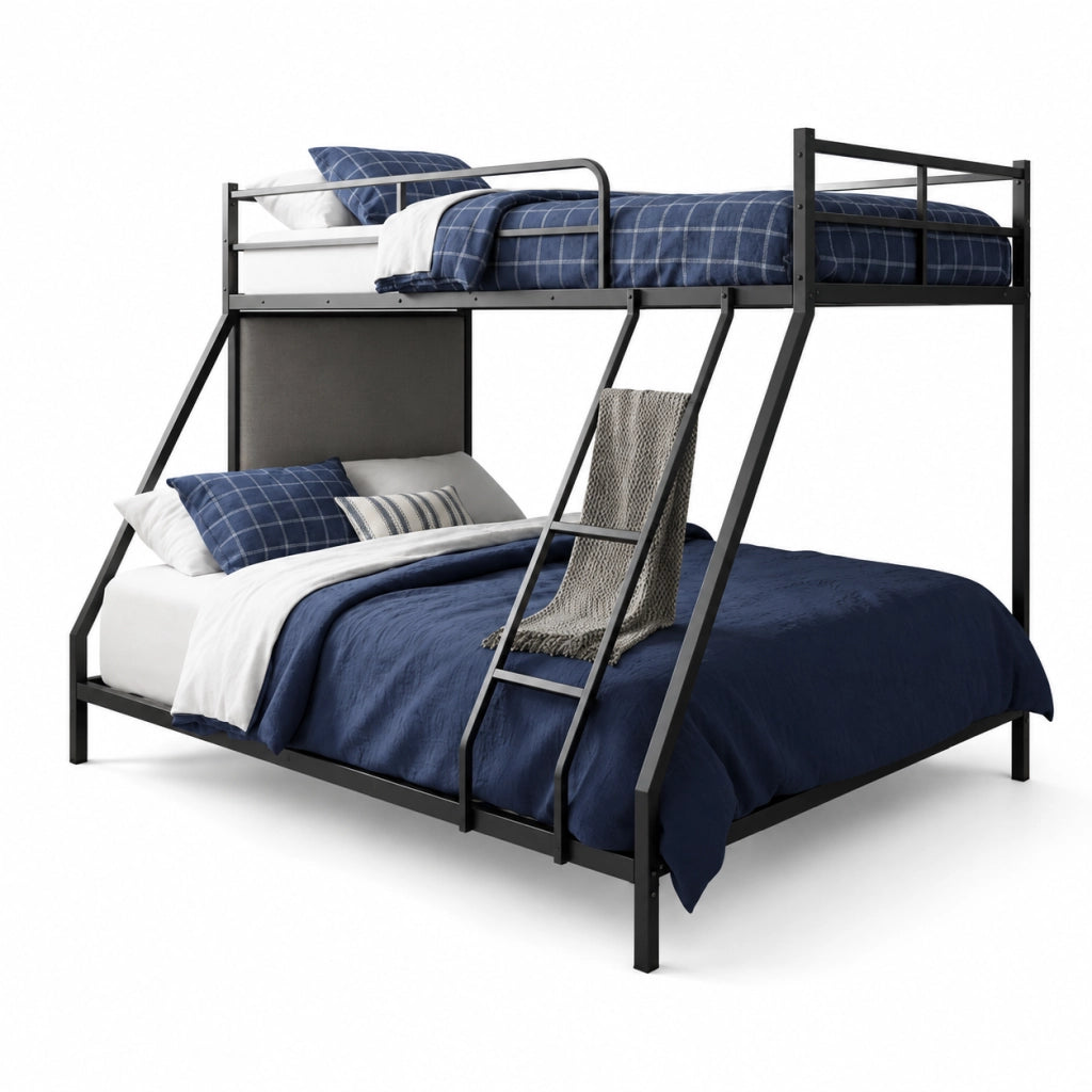 Letto a castello 200x140x137 cm salvaspazio con 2 zone letto in metallo nero