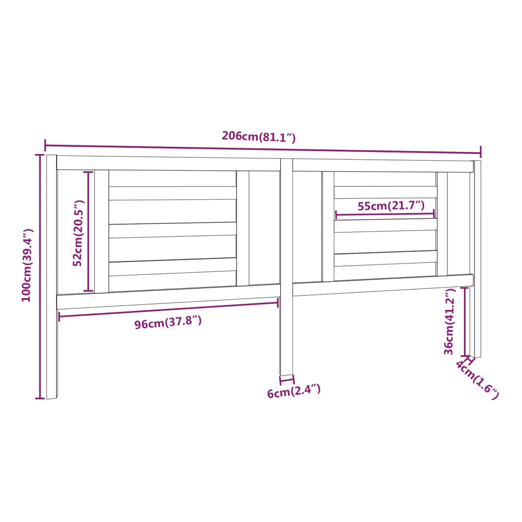 Testiera per Letto ambra 206x4x100 cm in Legno Massello di Pino