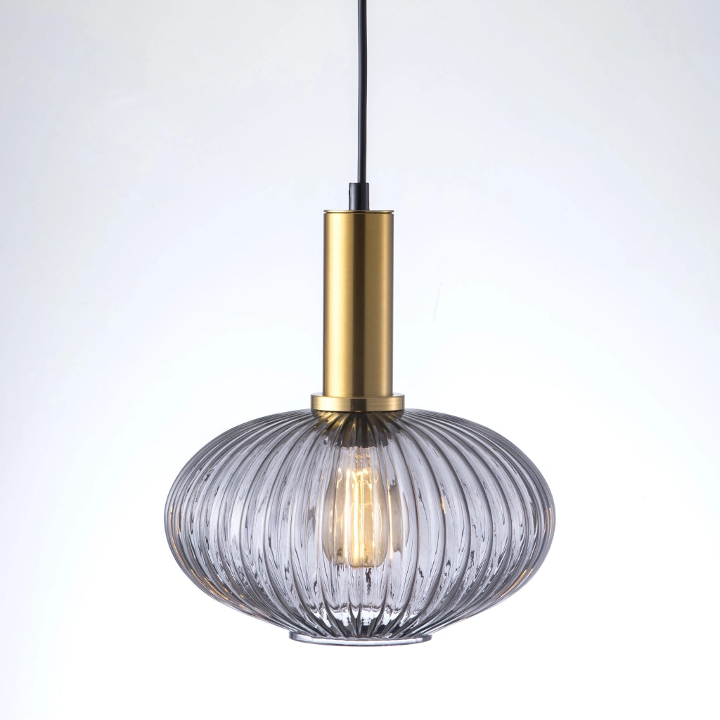 Lampada a sospensione Polux Norfolk vetro fumé E27 Ø24,5