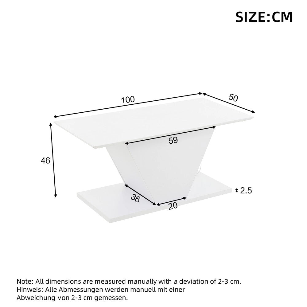 Tavolino da Caff¨¨ con LED a Forma di V ¨C MINIMAL ¨C Bianco Lucido, 100x50x46