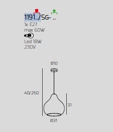 SOSPENSIONE OTTONE SATINATO 1 LUCE VETRO GRANDE ZAFFIRO 1191OS-SG-ZA