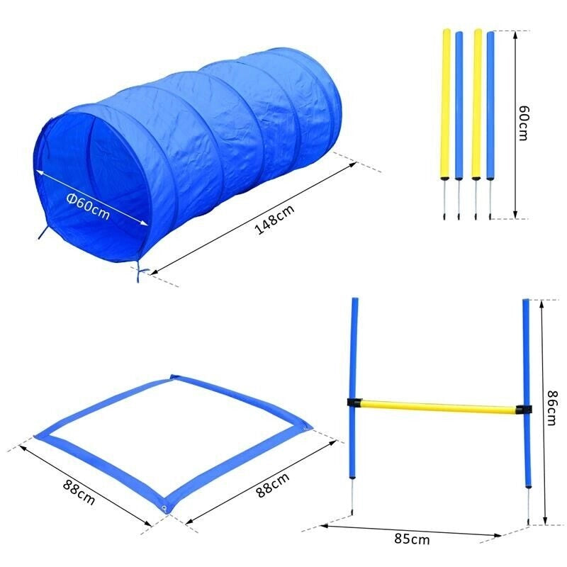 SET AGILITY DOG PER ADDESTRAMENTO CANI CON SLALOM, TUNNEL E OSTACOLO