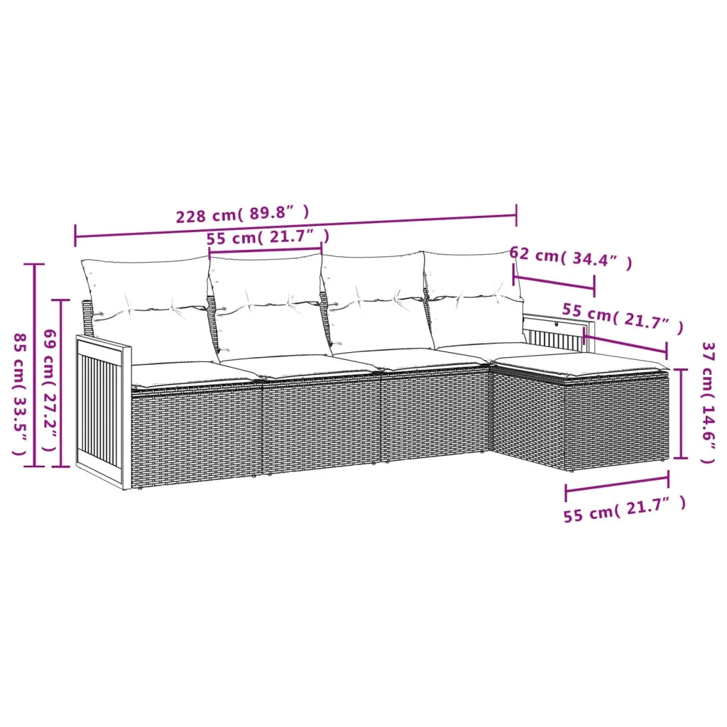 Set Divano da Giardino 5 pz con Cuscini Beige in Polyrattan 3227599
