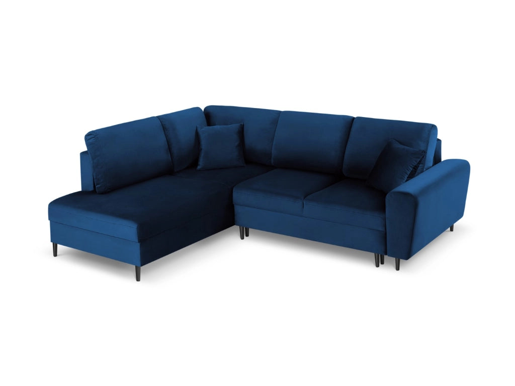Cosmopolitan Design - Divano convertibile angolare sinistro con contenitore "Kyoto" 5 posti in velluto blu reale 