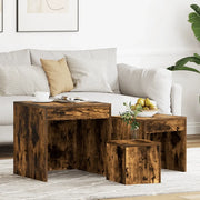 Tavolini Impilabili 3 pz Rovere Fumo in Legno Multistrato cod mxl 38519