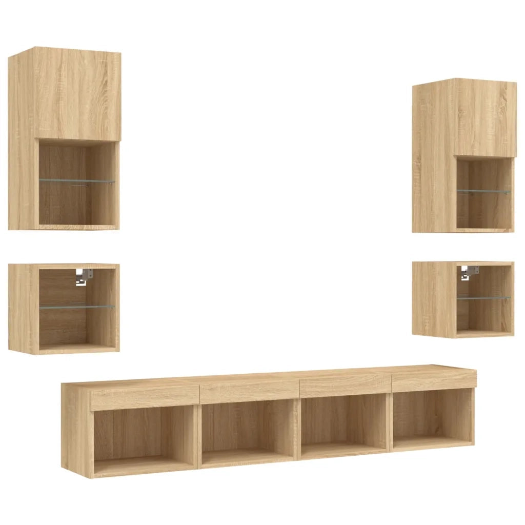 Mobili TV a Muro con LED 8pz-Set di 8 Credenza per TV sospesa Rovere Sonoma Legno Multistrato 783652