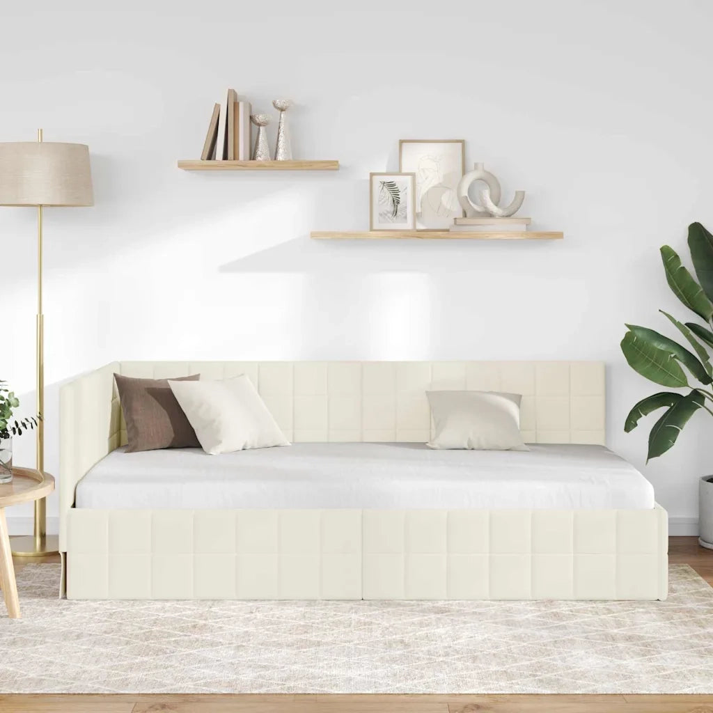 Cornice del letto ad angolo Crema 90 cm x 200 cm Velluto