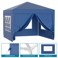 Gazebo 3 x 3 m in blu con protezione UV 50+, tendone da giardino con pareti laterali rimovibili, tenda da festa con finestre, ad esempio per terrazze e festival