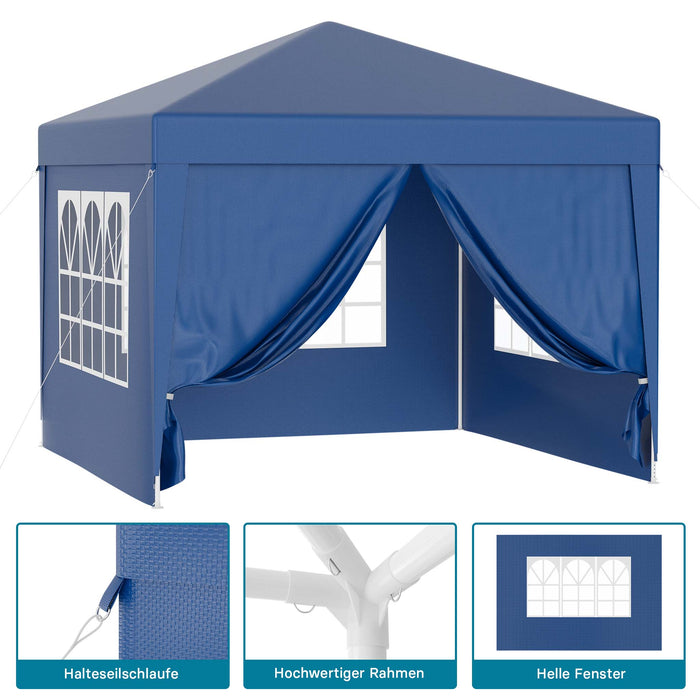 Gazebo 3 x 3 m in blu con protezione UV 50+, tendone da giardino con pareti laterali rimovibili, tenda da festa con finestre, ad esempio per terrazze e festival