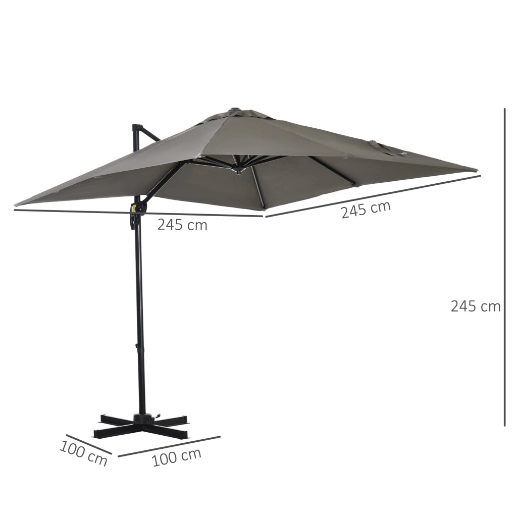 Ombrellone da Giardino 2.5x2.5 m con Rotazione 360° e Parasole Regolabile a Manovella Grigio Chiaro