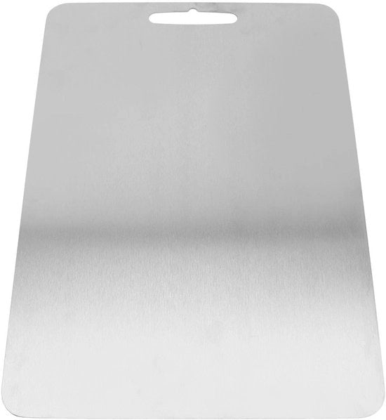 Piastra di taglio in acciaio inossidabile - Senza odore - Doppia faccia - Resistente al lavastoviglie - Piastra di taglio multifunzionale per verdure/frutta/pasta lievitata - Dimensioni 29x20 cm - Piastra di taglio per cucina