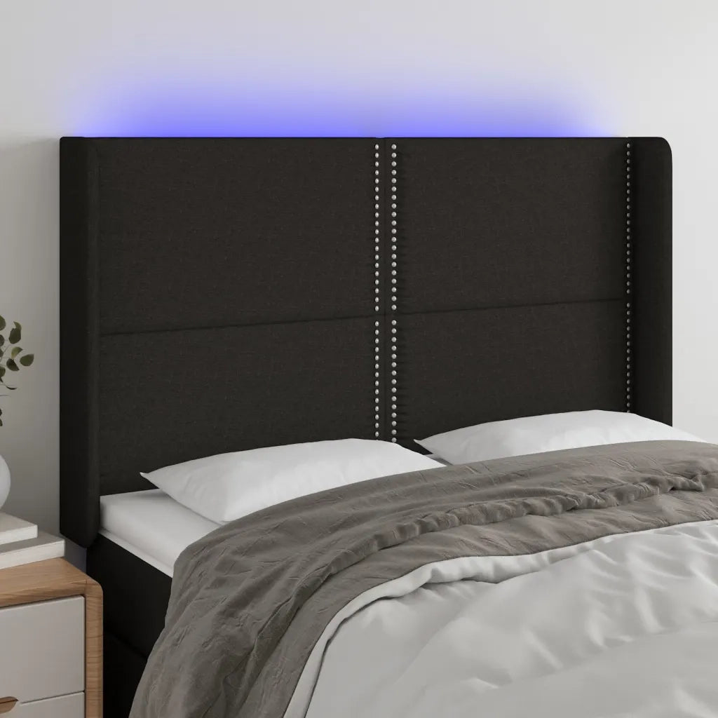 Testiera | Testata a LED Nera 147x16x118/128 cm in Tessuto
