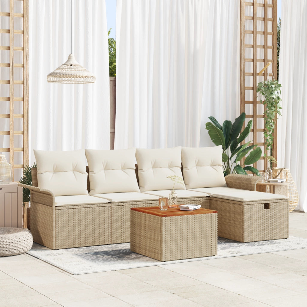 Set Divano da Giardino 6 Pezzi con Cuscini Beige Polyrattan