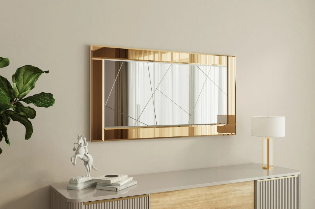 Ovaro, Specchio Dettagli Geometrici, 120x60h cm Marrone Bronzo