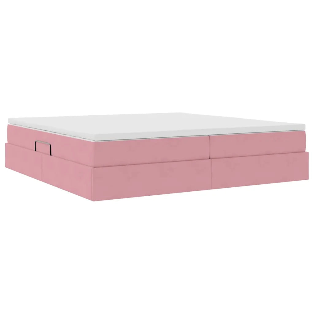 Letto con contenitore e materasso Rosa 200 x 200 cm Velluto 3370328