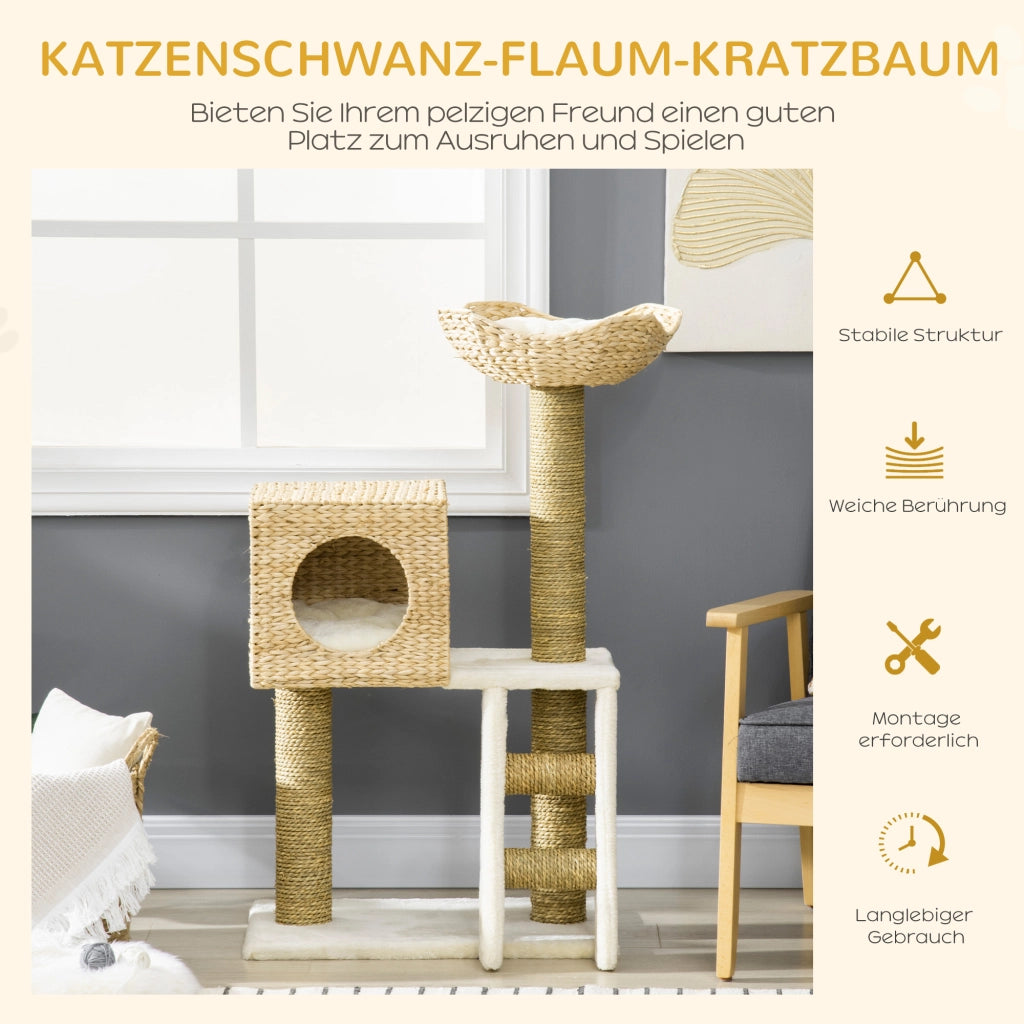 Tiragraffi con Cuccia per Gatti ¨C Xylo ¨C Sisal, Cuscini Lavabili, 100,5x57x37 cm, Bianco/Naturale